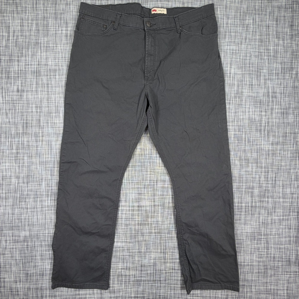 Wrangler Men Straight Fit Pants 40x30 Dark Gray Stretch Cotton 5-Pocket Chino